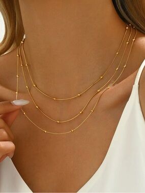 18K Gold Plated Layered Beaded Necklace